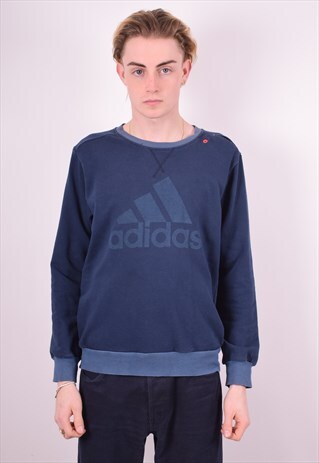 ADIDAS MENS VINTAGE SWEATSHIRT JUMPER SMALL BLUE 90'S