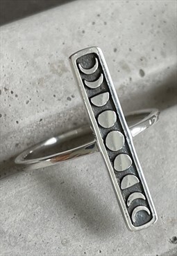 Moon Phases Bar Stick Ring Sterling Silver Lunar Jewllery