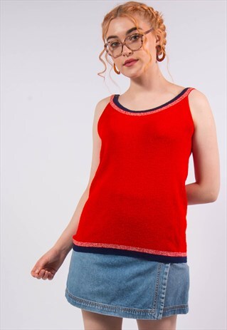 VINTAGE 70'S RED KNIT VEST TOP