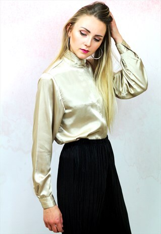 1980S VINTAGE GOLD METALLIC SILKY BLOUSE