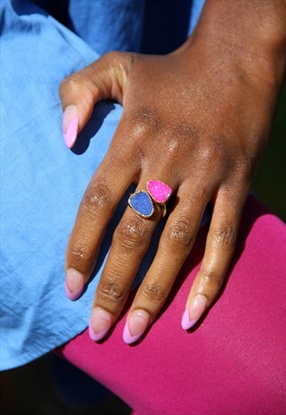 BLUE PINK DRUZY GOLD ADJUSTABLE RING