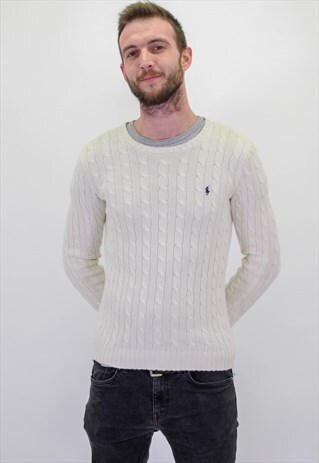 VINTAGE RALPH LAUREN CABLE KNIT SWEATER JUMPER IN CREAM L