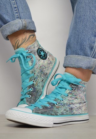 VINTAGE 90S CONVERSE BLUE & COLOURFUL SPECKLED HI-TOPS RETRO