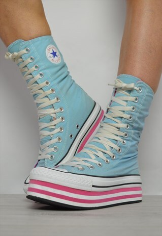 VINTAGE 90S CONVERSE BLUE & PINK X HI PLATFORM HI-TOPS RETRO