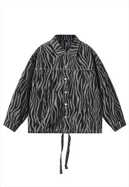  Zebra print denim jacket grey animal print striped bomber