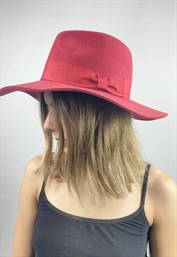 Red Vintage Style New Ladies Wool Fedora Hat Medium