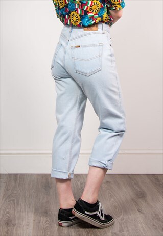 VINTAGE 90'S PALE BLUE DENIM HIGH WAIST MOM JEANS