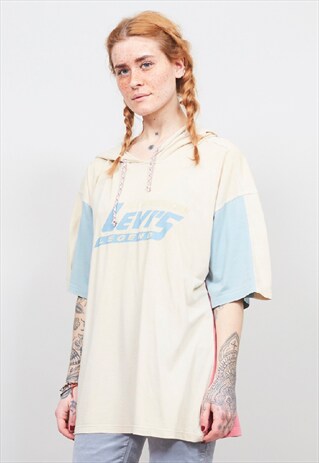 VINTAGE 90'S LEVI'S OVERSIZED BEIGE/ PASTEL HOODED T-SHIRT