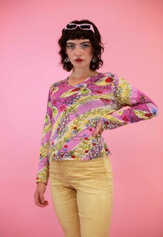 CHRISTIAN DIOR FINE KNIT FLORAL TOP