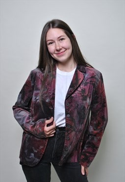 y2k floral blazer, 00s boho style patterned buttons jacket 