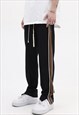 STRIPE TRACK PANTS FLARE FINISH ZIP JOGGERS IN BLACK BROWN