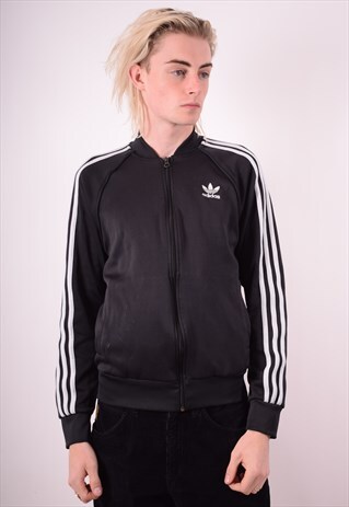 ADIDAS MENS VINTAGE TRACKSUIT TOP JACKET MEDIUM BLACK 90S