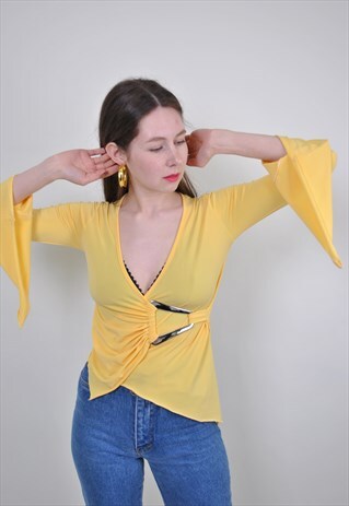 80S RETRO FLARE BLOUSE, VINTAGE COLORFUL RUFFLED PULLOVER
