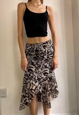 Vintage Y2k Mesh Midi Skirt Asymmetric Fairy Hem Brown
