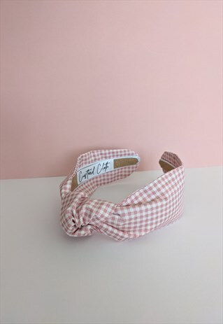 PINK GINGHAM TWISTKNOT HEADBAND