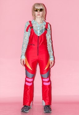 Vintage Y2K sport / rave party dungarees in red