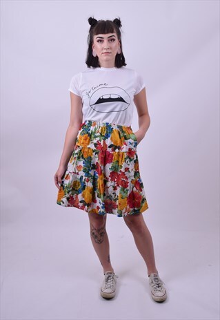 VINTAGE 80'S CUTE FLOWER PRINT SUMMER GRANNY SKIRT 6 8 10