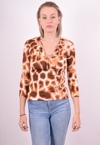 JUST CAVALLI WOMENS VINTAGE TOP 3/4 SLEEVE SMALL MULTI 90'S