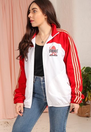 VINTAGE 80S FESTIVAL ADIDAS TRACK JACKET IN RED AND WHITE