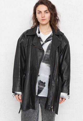 VINTAGE BLACK LEATHER JACKET COAT