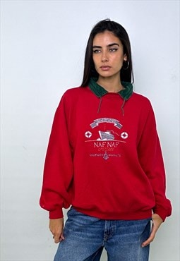 Red 90s Naf Naf Spellout Sweatshirt