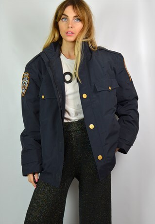 VINTAGE POLICE NAVY OVERSIZED PADDED JACKET - HALLOWEEN