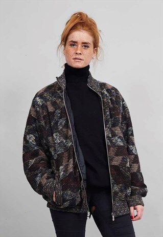 VINTAGE OVERSIZED MULTI COLOURED 90'S WOOL BOMBER JACKET
