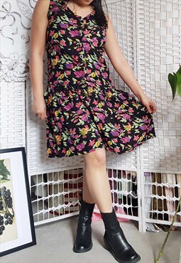 60s floral print dress with dropped waist UK 8-10
