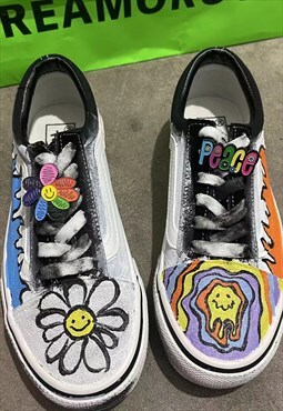 Customized flame trainers flowers sneakers in white