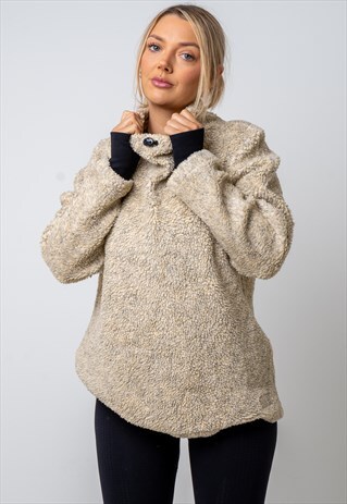 VINTAGE SIMPLE FLUFFY FLEECE SWEATER IN BEIGE MEDIUM