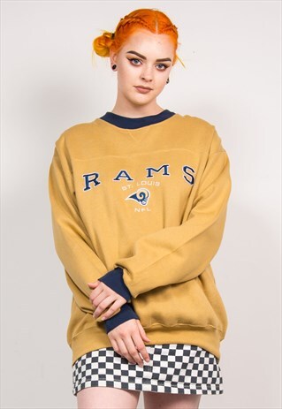 VTG 90'S NFL ST. LOUIS RAMS BEIGE AMERICAN FOOTBALL SWEATER