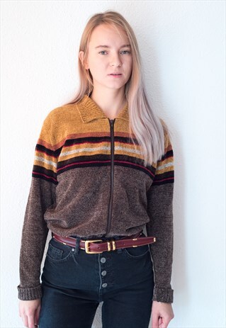 VINTAGE 90'S VELVET KNITTED CARDIGAN ZIP