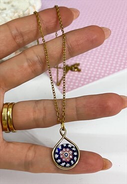 1970's Gold Murano Glass Pendant Necklace