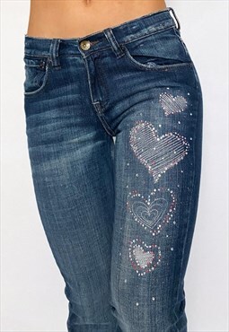 y2k rhinestone heart statement jeans