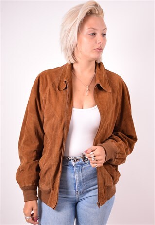 WOMENS VINTAGE SUEDE JACKET MEDIUM BROWN 90S