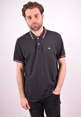 CHAMPION MENS VINTAGE POLO SHIRT XL BLACK 90S