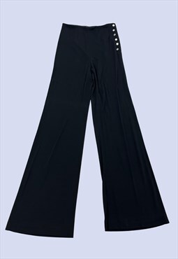 Black High Waist Side Button Flared Trousers