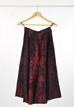 80s Vintage Grunge Iridescent Red Skirt w/ Black Flowers