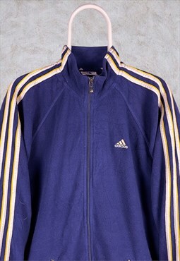 Vintage Adidas Fleece Jacket Blue Yellow Striped Women's 12