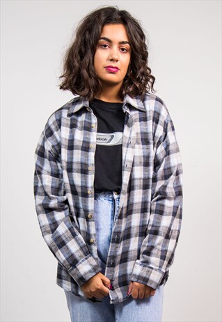 VINTAGE 90'S GREY CHECK PATTERN FLANNEL SHIRT