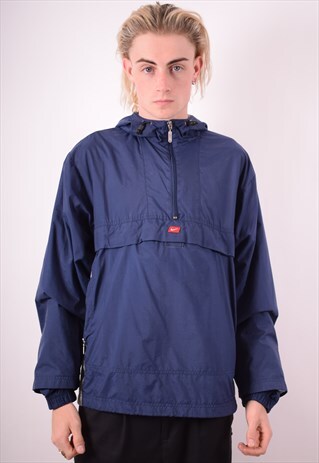 NIKE MENS VINTAGE PULLOVER RAIN JACKET SMALL BLUE 90S