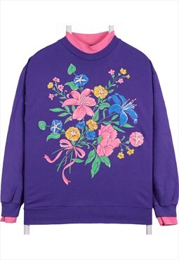 Vintage 90's Quips Sweatshirt Flowers Crewneck Purple Medium