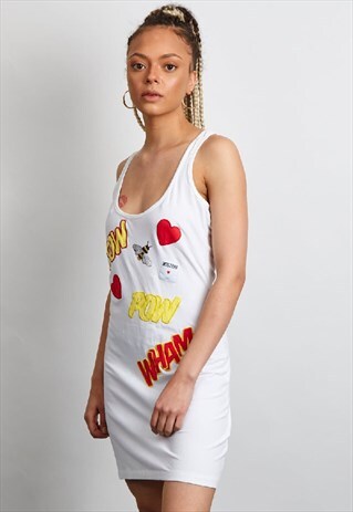 VINTAGE 90'S MOSCHINO WHITE EMBROIDERED TANK DRESS
