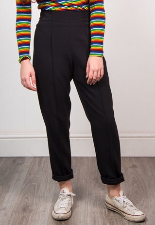 VINTAGE 90'S SMART BLACK HIGH WAIST SKINNY TROUSERS
