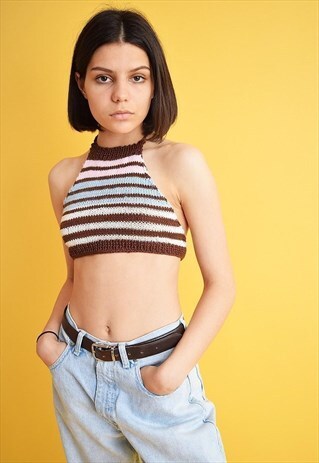 70'S STYLE BOHO FESTIVAL JAZZY CROCHET HALTER CROP TOP