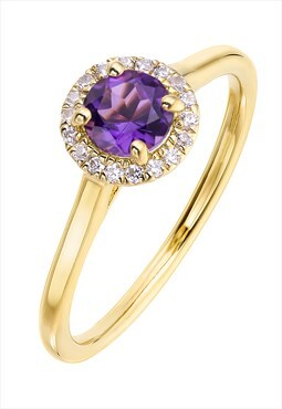 Amythyst birthstone & diamond halo ring 