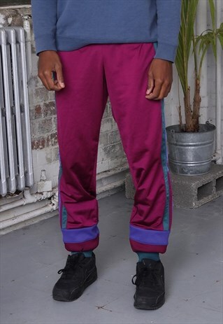 VINTAGE ADIDAS LOGO TRACK PANTS PURPLE BLUE GREEN