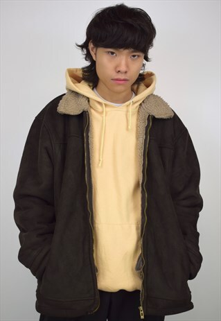 VINTAGE 90S BROWN TEDDY LINING ZIP COAT