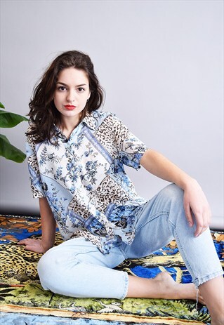 90'S RETRO FLORAL PATTERN PRINT SHEER OVERSIZED SHIRT