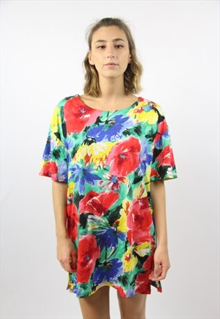 VINTAGE CUTE FLORAL T-SHIRT STYLE DRESS